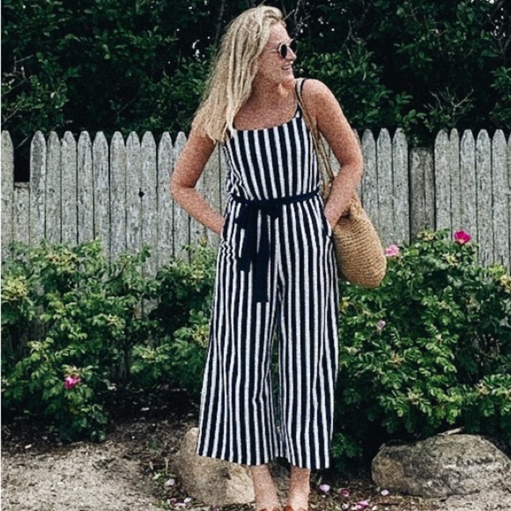 Jcrew navy and white striped jumpsuit